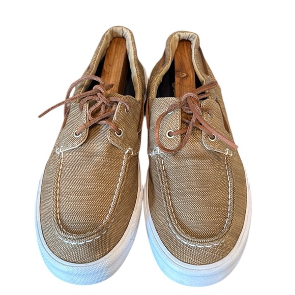 Sperry Top Sider‎ Men Khaki Canvas 2-Eyelet Oxfords Deck Boat Men Shoes Size 12 - Picture 1 of 9
